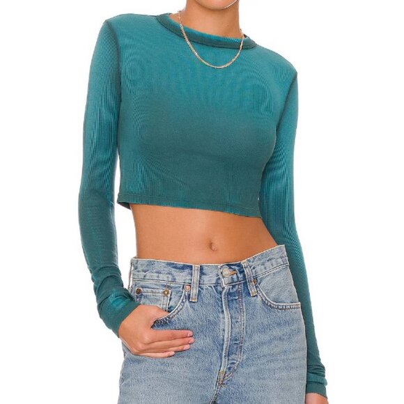COTTON CITIZEN TEAL VERONA CROP LONG SLEEVE T SHIRT SIZE SMALL NWT - Picture 1 of 5